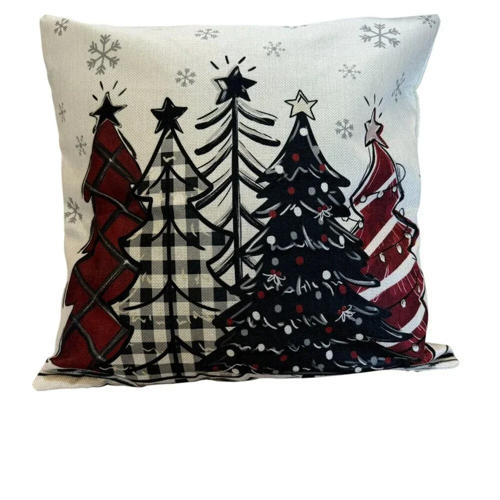 Christmas Tree Pillow Cover 17in x 17in Holiday Decor With Snowflake Design